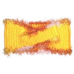 HANDMADE Yellow Criss Cross Faux Fur Bordered Hand Crocheted Ear Warmer Headband